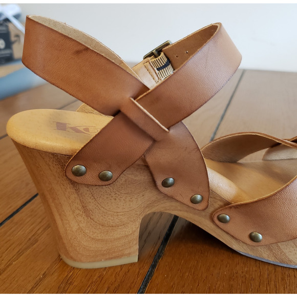 Korks by Kork Ease Tan Bagley Strap Buckle Heel Leather Sandals Size 7 Classic - Picture 9 of 16